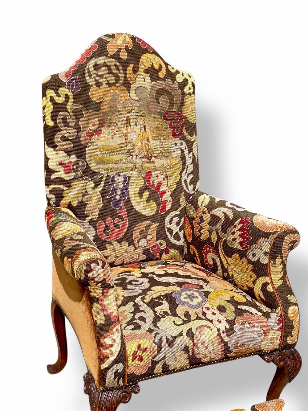 Pair of Ball and Claw Wingback Chairs with Stools View V