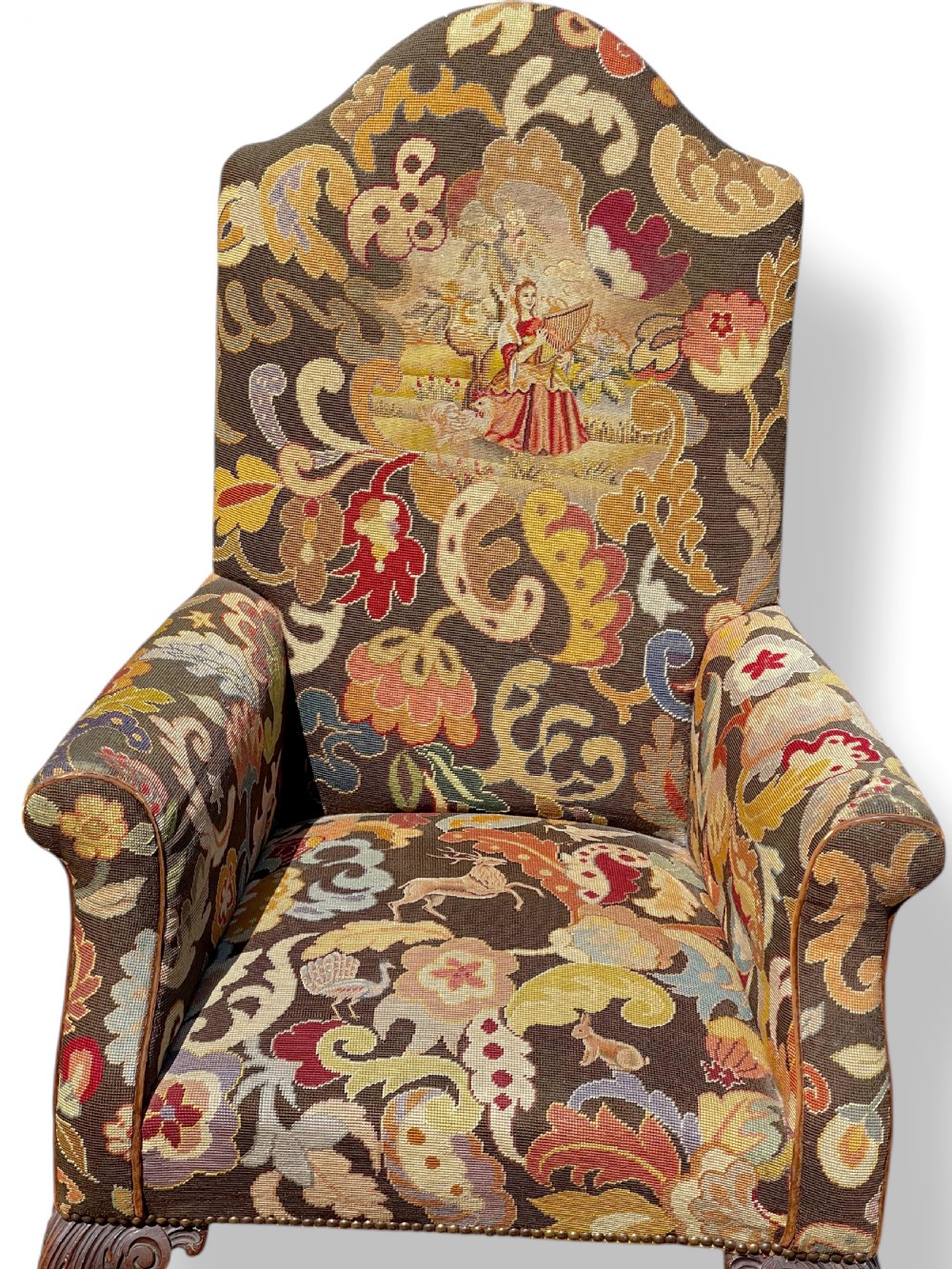 Pair of Ball and Claw Wingback Chairs with Stools View VI