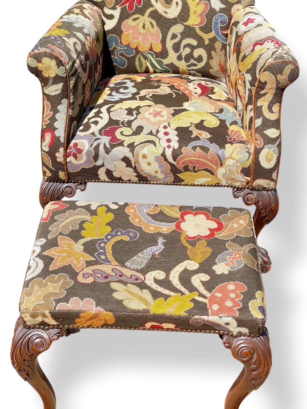 Pair of Ball and Claw Wingback Chairs with Stools View VII