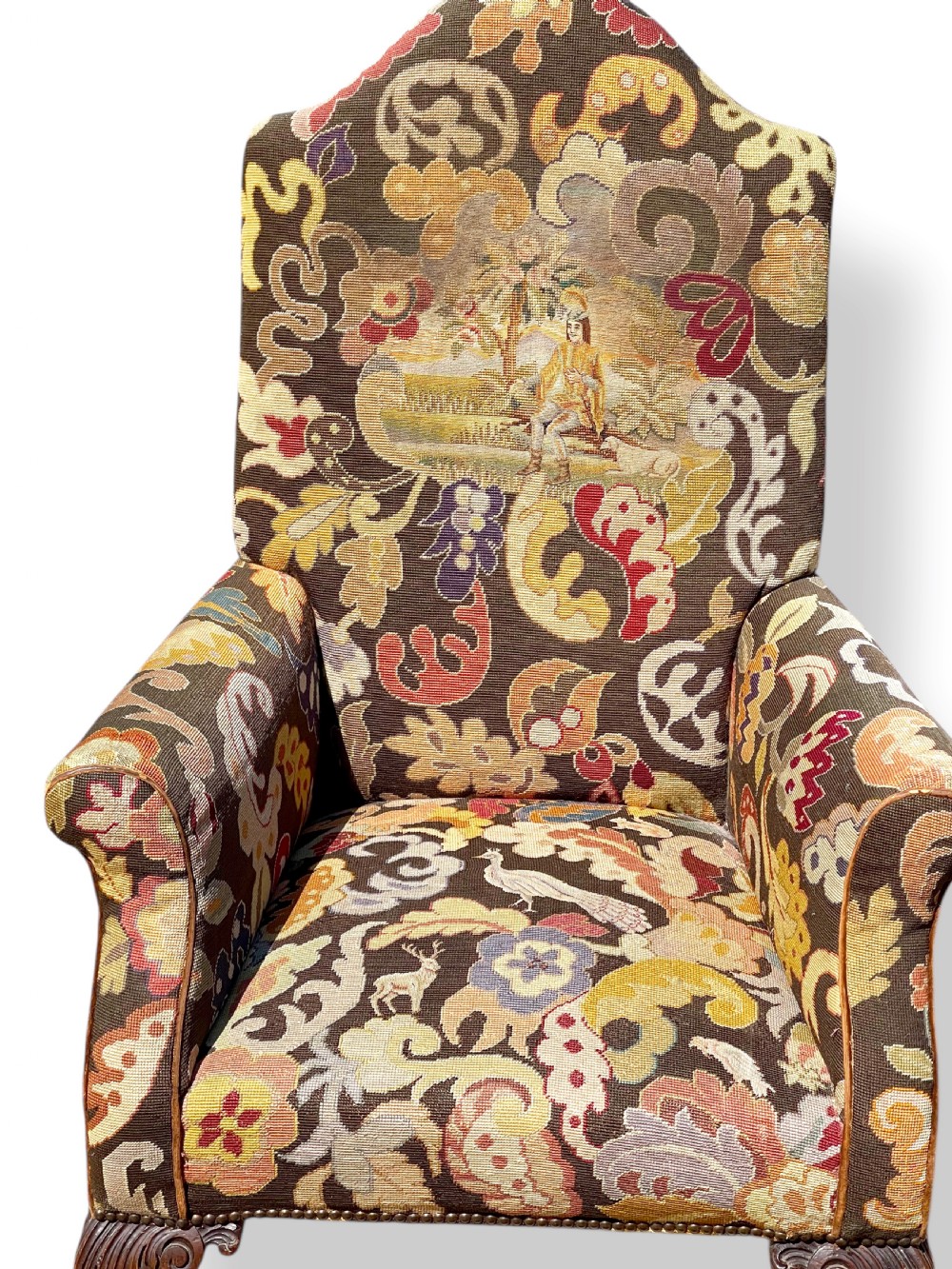 Pair of Ball and Claw Wingback Chairs with Stools View VIII