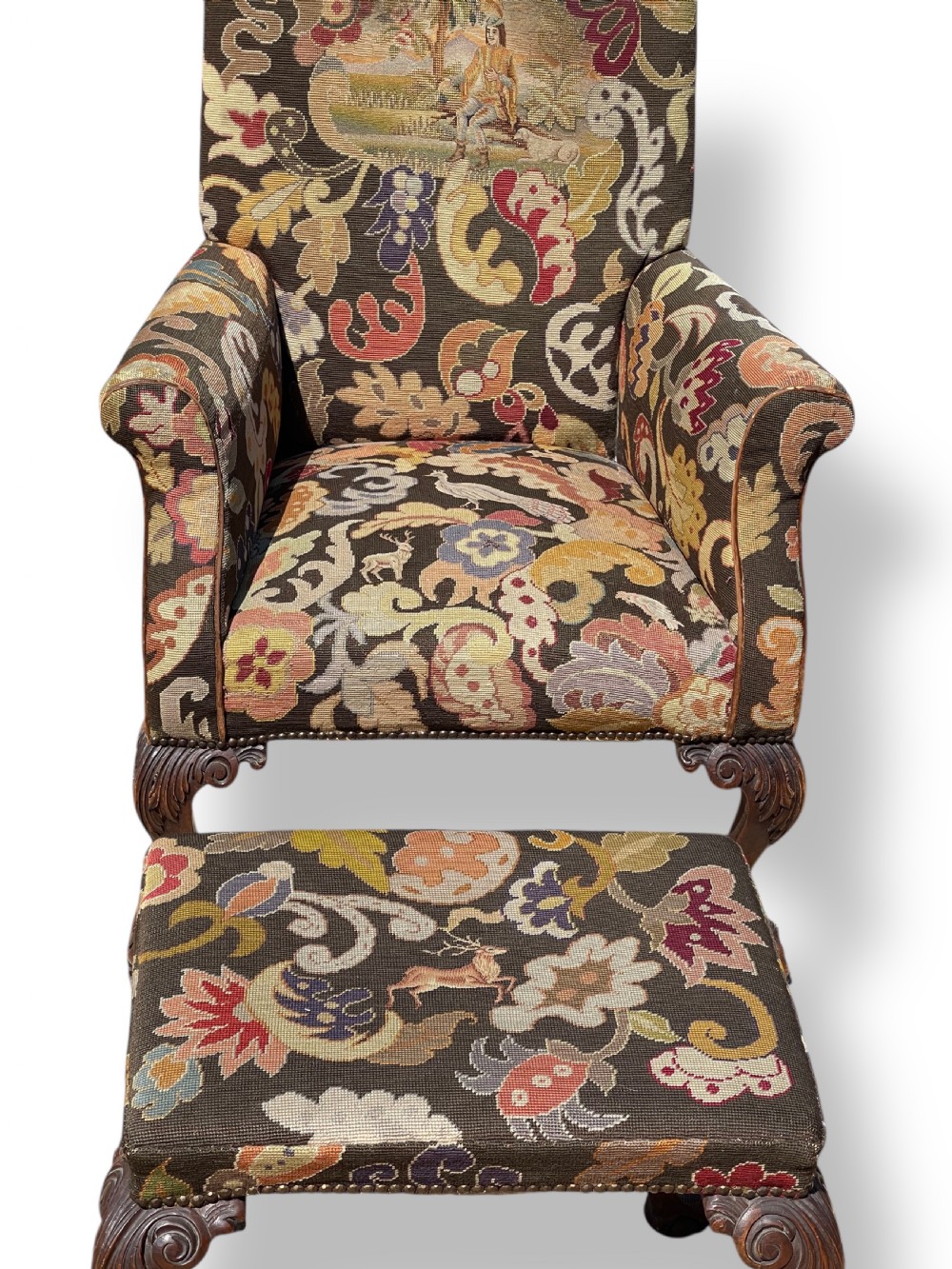 Pair of Ball and Claw Wingback Chairs with Stools View IX