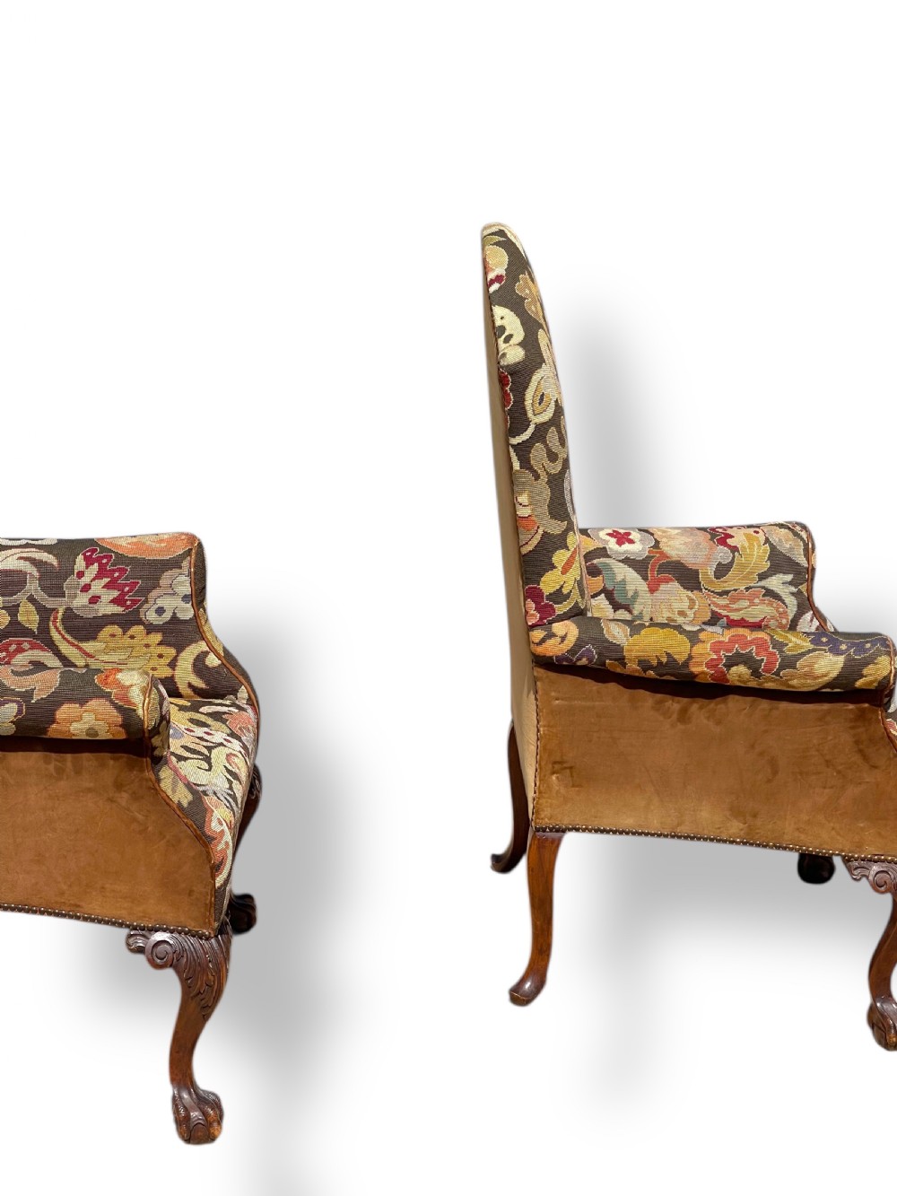Pair of Ball and Claw Wingback Chairs with Stools View XI
