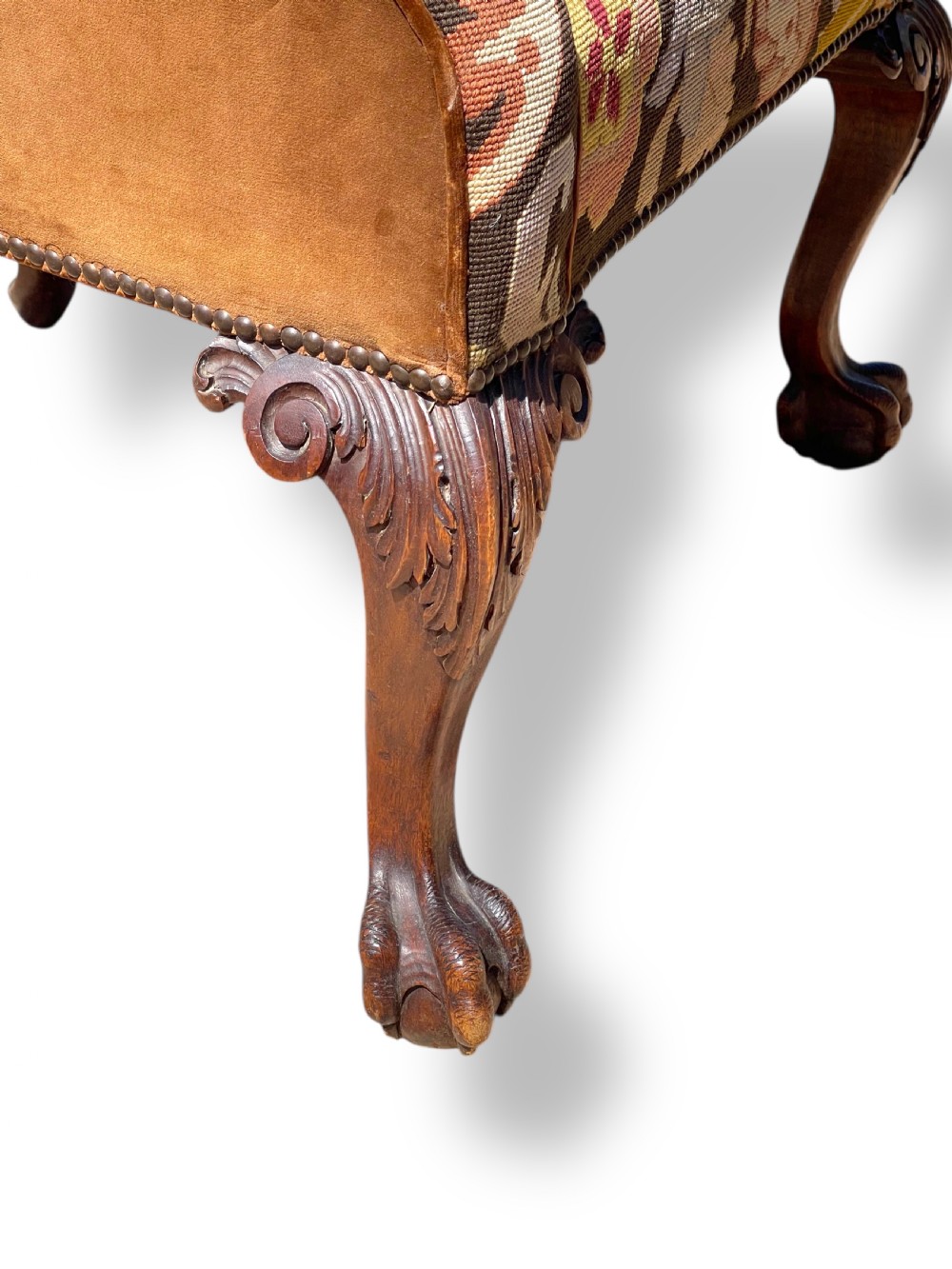 Pair of Ball and Claw Wingback Chairs with Stools View XII