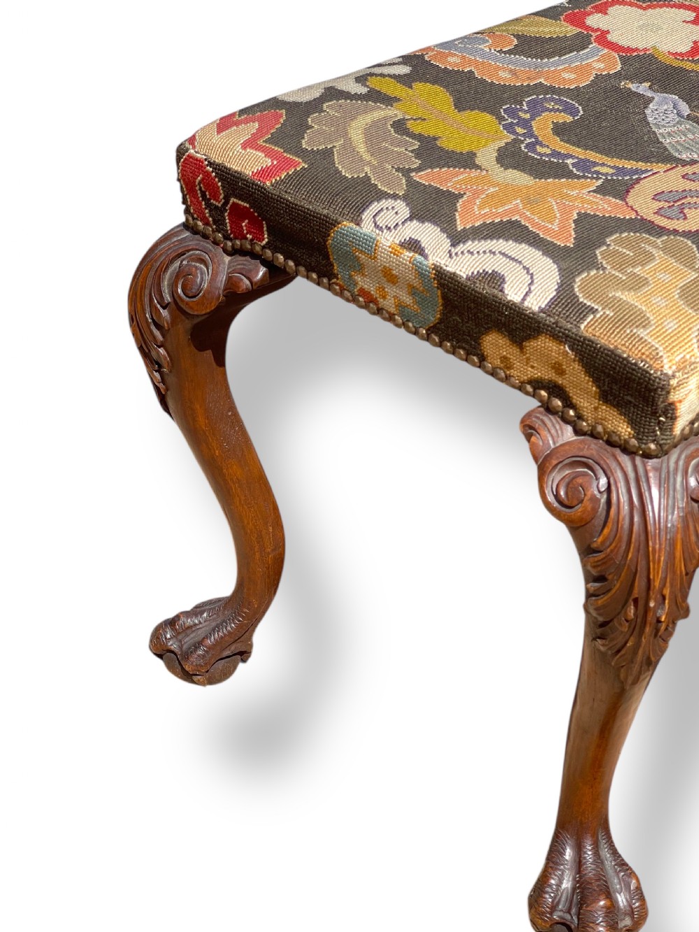 Pair of Ball and Claw Wingback Chairs with Stools View XIII