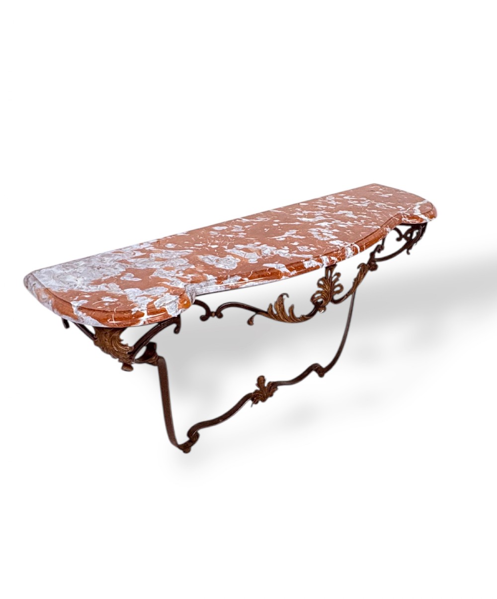 Marble top Louis XV style Console table in Wrought Iron