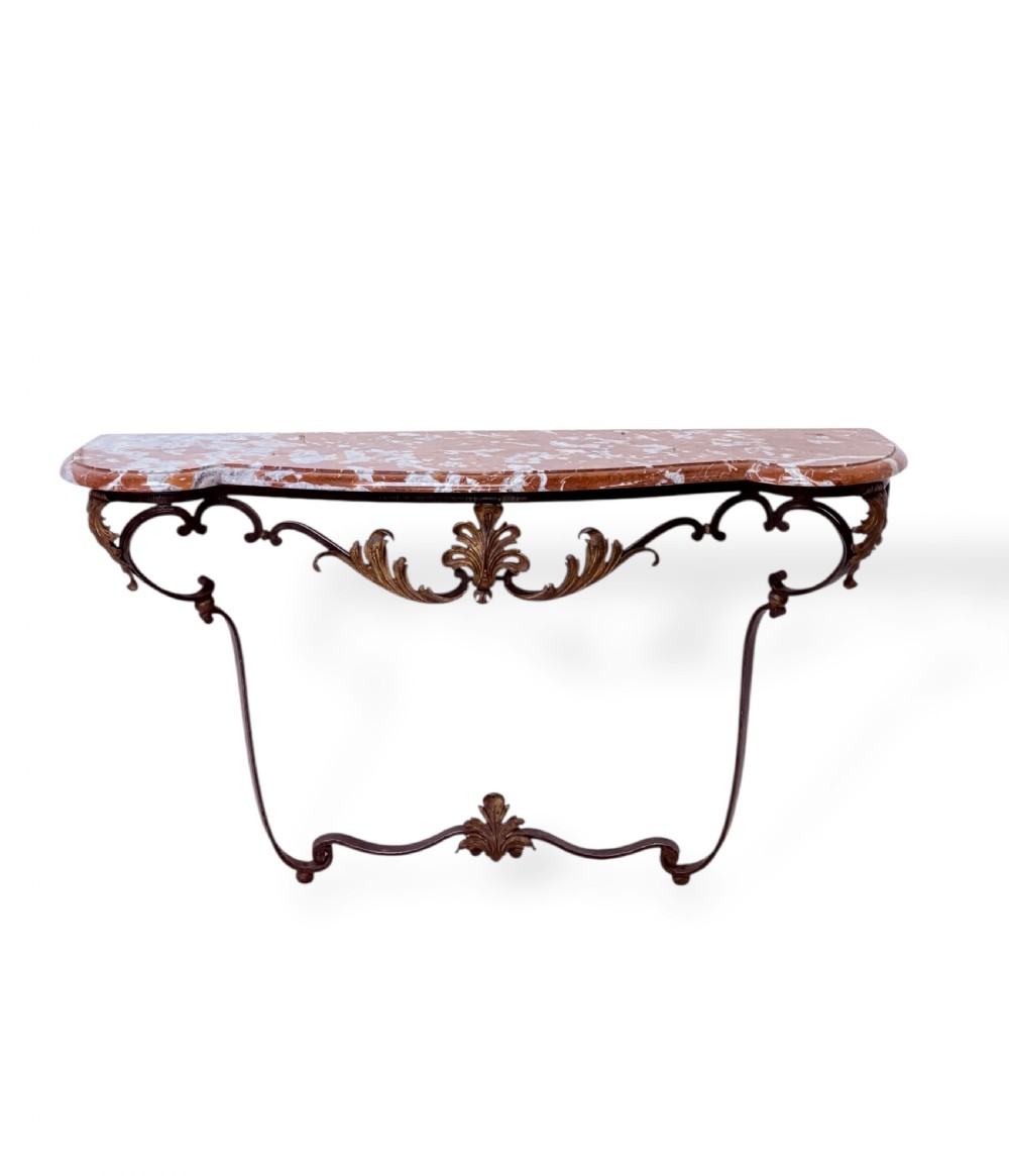 Marble top Louis XV style Console table in Wrought Iron View II