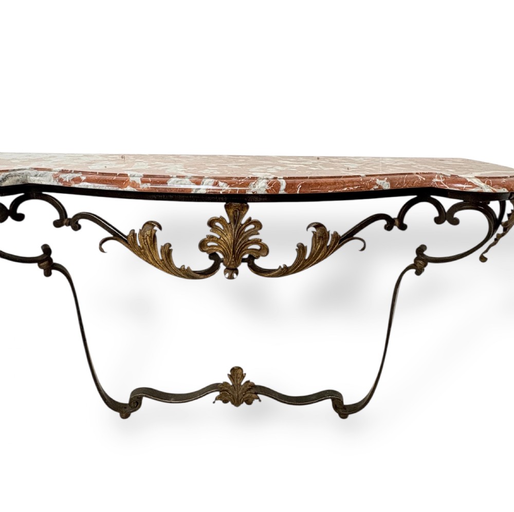 Marble top Louis XV style Console table in Wrought Iron View IV