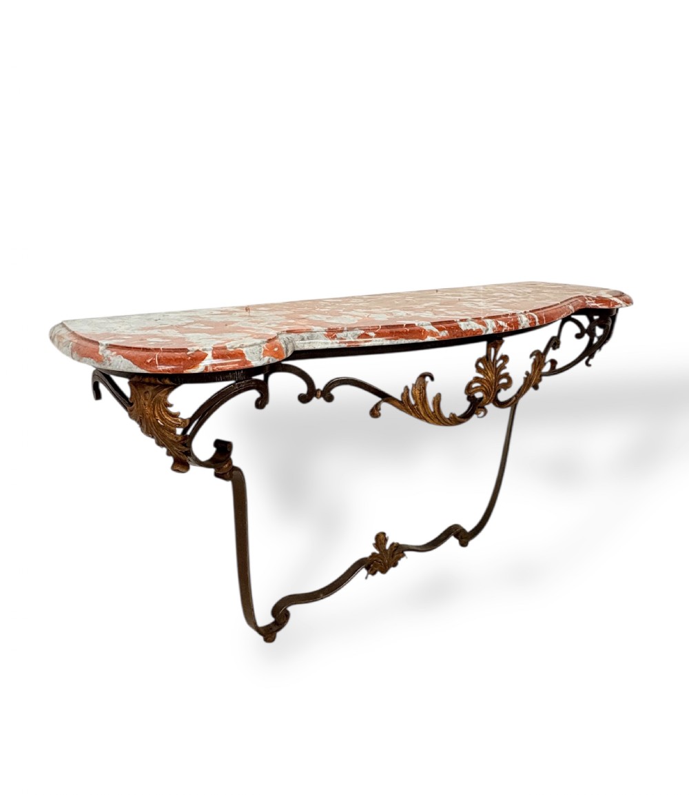Marble top Louis XV style Console table in Wrought Iron View V