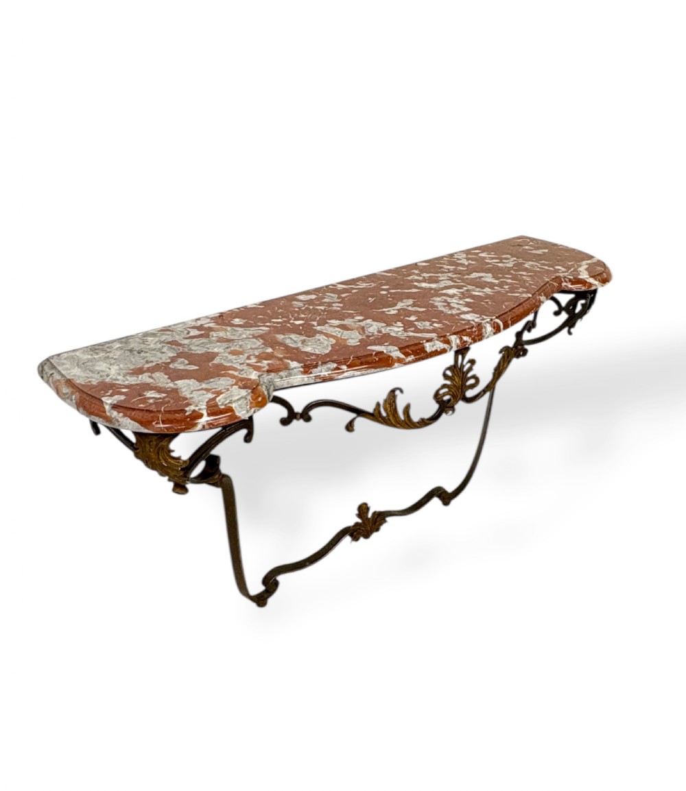 Marble top Louis XV style Console table in Wrought Iron View VI