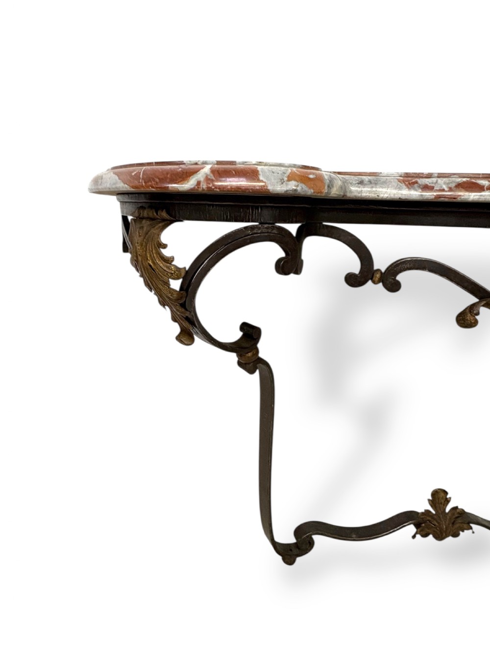 Marble top Louis XV style Console table in Wrought Iron View VII