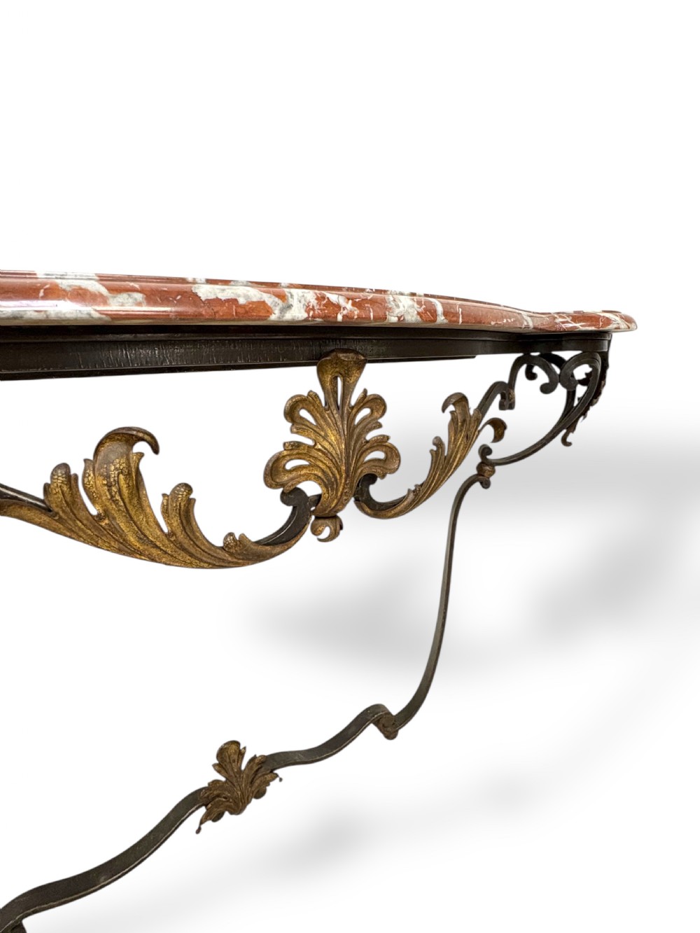 Marble top Louis XV style Console table in Wrought Iron View VIII