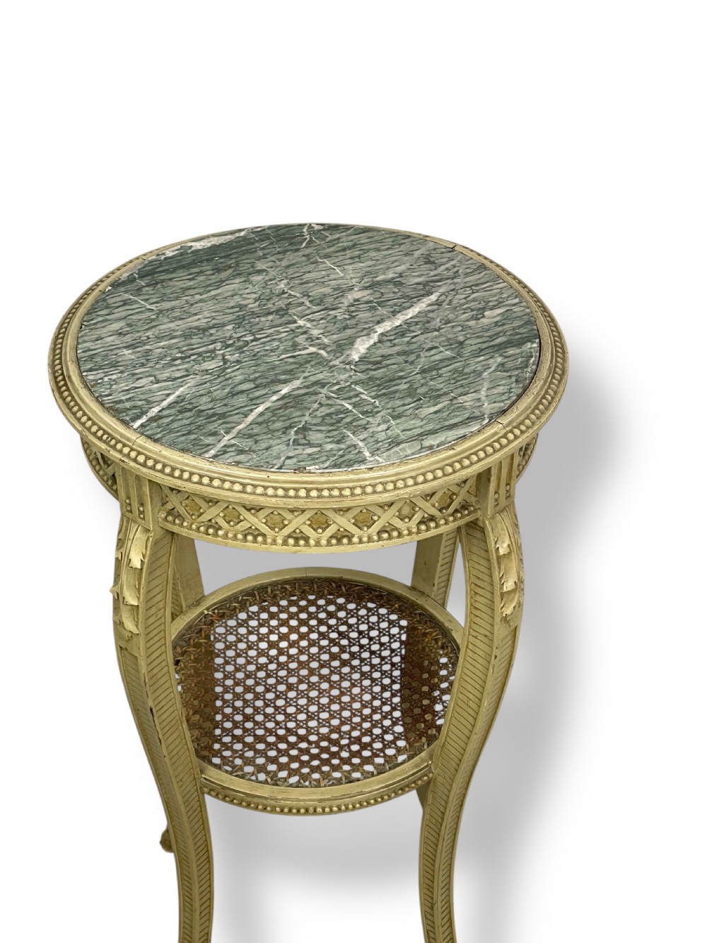 Pretty French marble top table in original paint  View II
