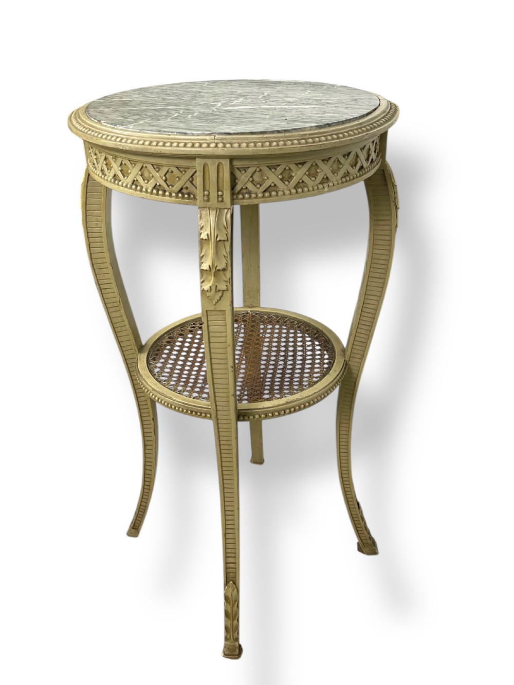 Pretty French marble top table in original paint  View III