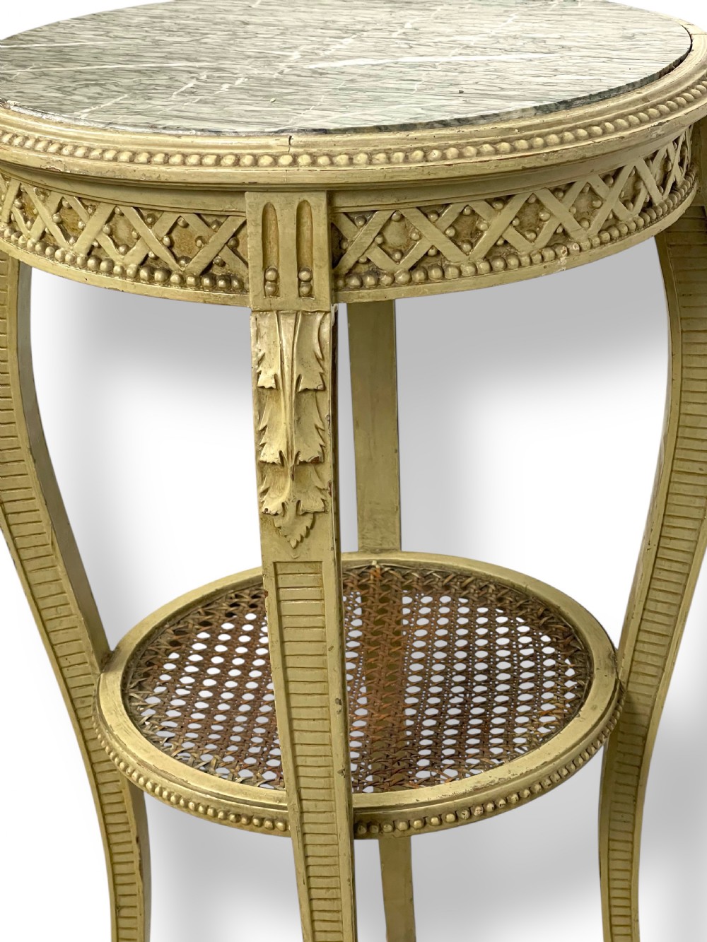 Pretty French marble top table in original paint  View IV