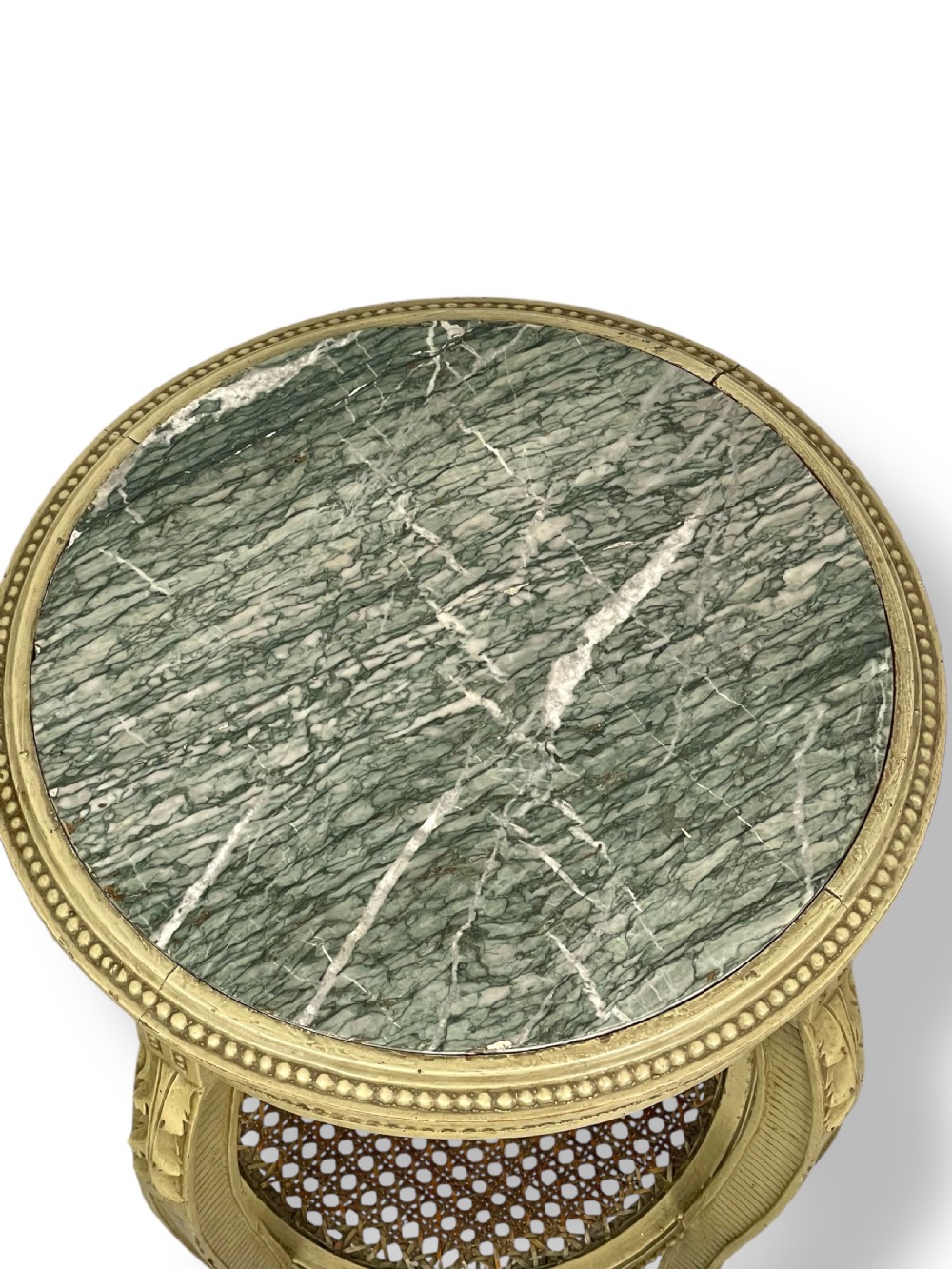 Pretty French marble top table in original paint  View V