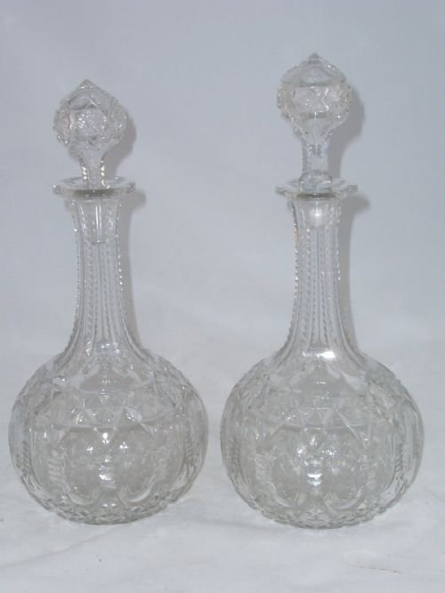 Pair of 19th C Cut Glass Decanters