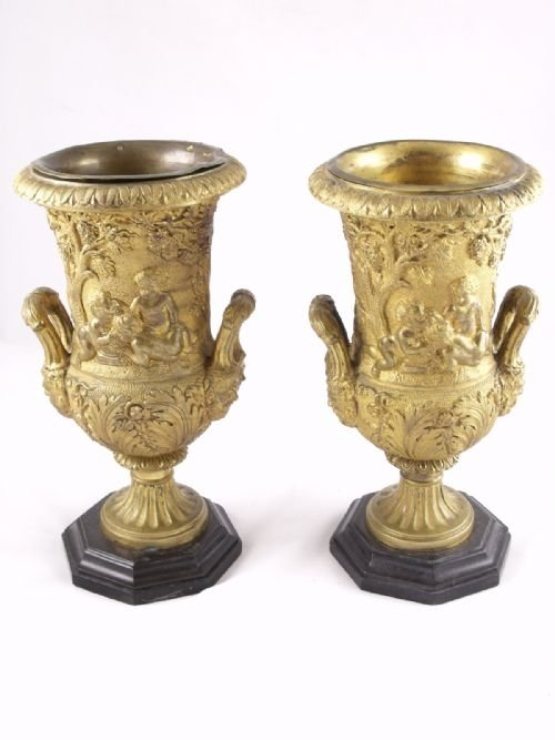 Pair of Early 19th C Ormolu Vases