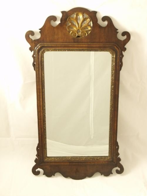 19th C. Walnut & Gilt Fret Cut Wall Mirror