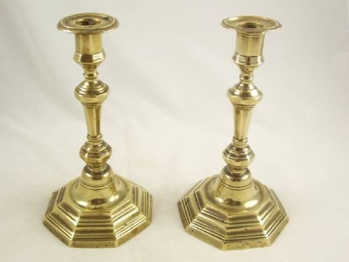 Pair of 18th C Brass Candlesticks