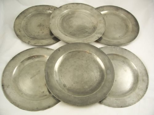 Set of 6 Early 19th C Pewter Plates