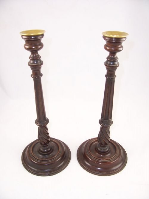 Pair of 19th C Mahogany Candlesticks