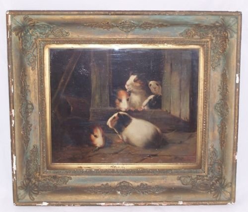 Late 19th C / Early 20th C Guinea Pig Oil Painting