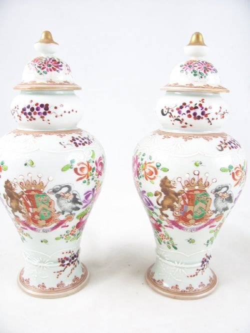 Pair of 19th C Armorial Vases