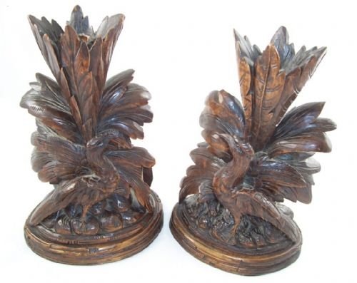 Pair of 19th C Black Forest Candlesticks