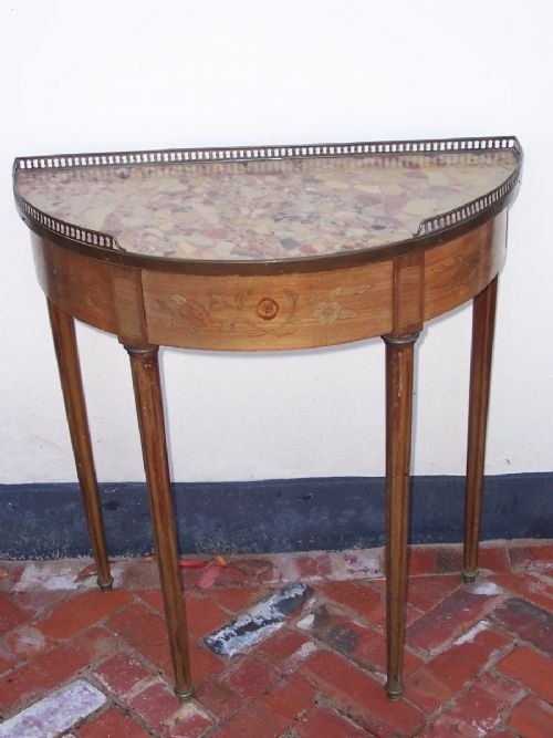 19th C Inlaid Demi-lune Pier Table