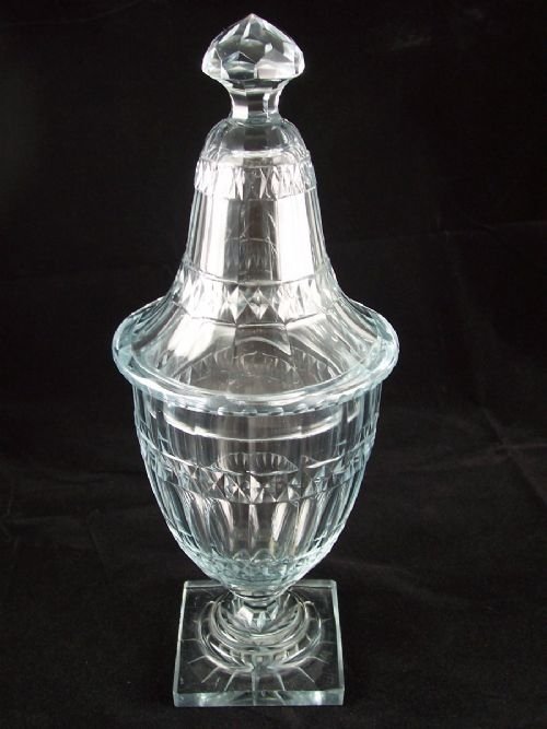 19th C Irish Cut Glass Vase and Cover