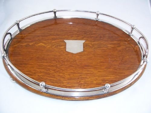 Oak and Silver Plated Oval Tray