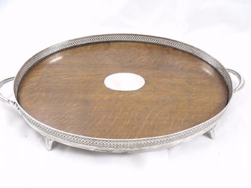 Large Oak and Silver Plated Tray