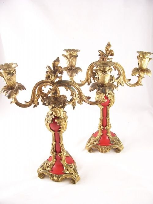 Pair of 19th C Ormolu and Enamel Candelabra