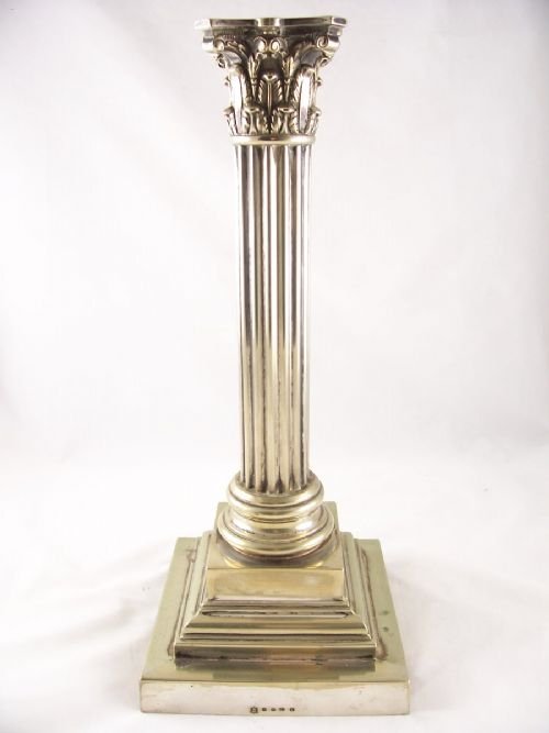 19th C Silver Plated Corinthian Column Lamp Base