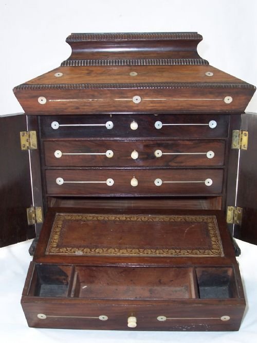 fig 1. 19th C Rosewood and Mother of Pearl Inlaid Work Box