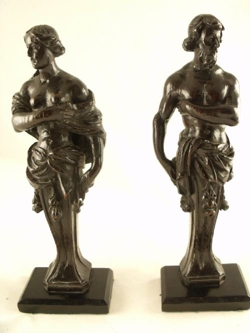 Pair of 18th C Carved Herm Figures