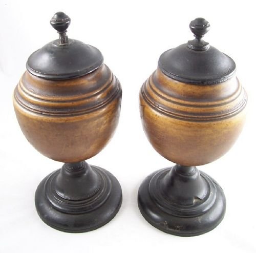 Pair of Late 18th C Ebony Mounted Coconut Cups