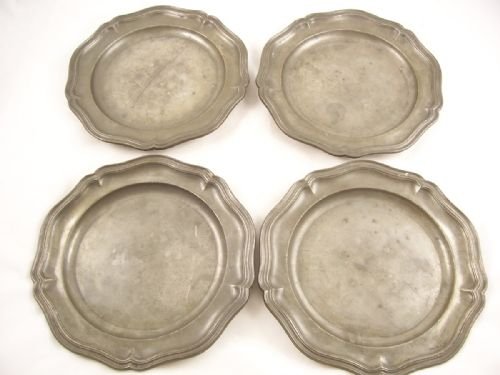 Set of Four 19th C Pewter Plates