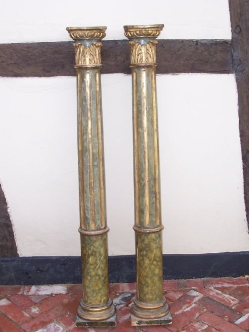 Pair of 19th C Painted and Gilt Wall Columns