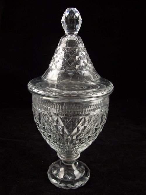 Early 19th C Cut Glass Vase and Cover