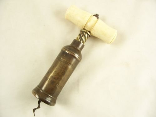 19th C Bronze and Ivory Corkscrew