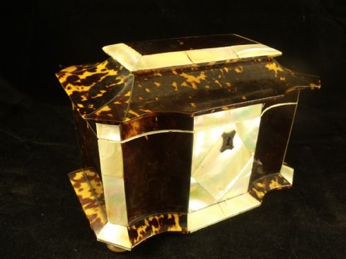 19th C Tortoiseshell and Mother of Pearl Caddy
