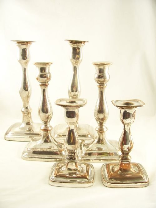 Graduated Suite of 6 19th C Silver Plated Candlesticks