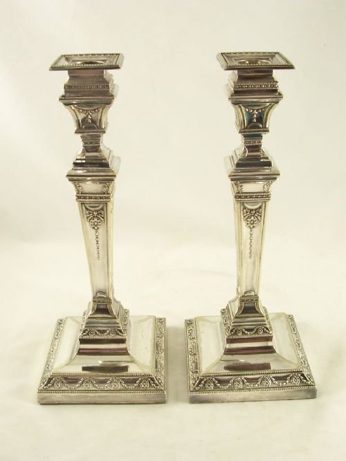 Pair of Late 19th C Silver Plated Adams Style Candlesticks