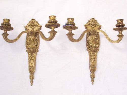 Pair of 19th C Gilt Brass Wall Sconces