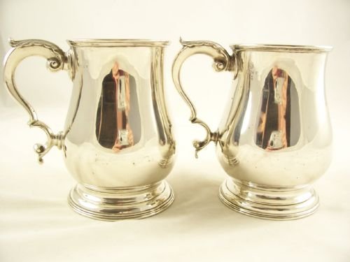 Pair of Silver Plated Pint Tankards - Mappin & Webb