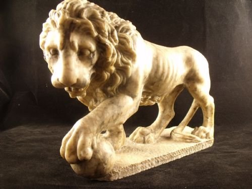 19th C Carved Marble Lion
