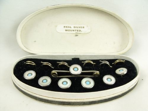 Silver and Mother-of-pearl Studs and Tie Pin
