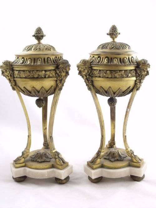 Pair of 19th C Ormolu and Marble Cassoulets