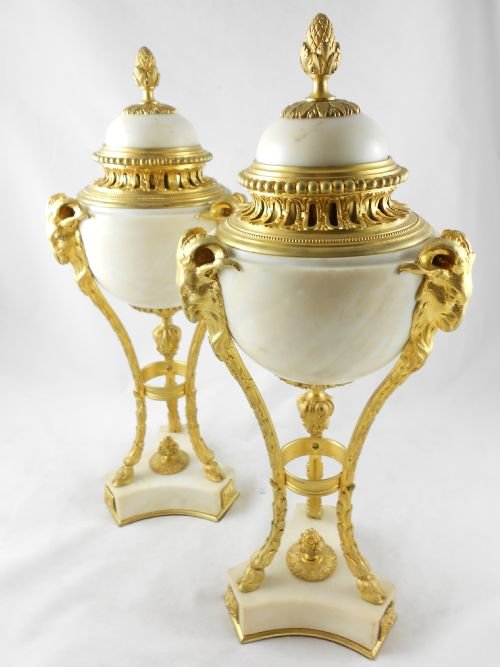 Pair of 19th C Ormolu and Marble Vases